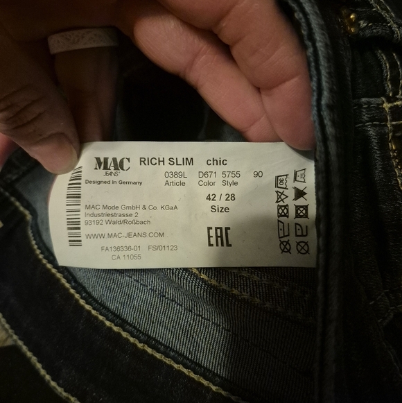 Mac Jeans Rich Dark Blue Women's Jeans Zipper Details Size 42/28 Plus Size - Picture 4 of 8